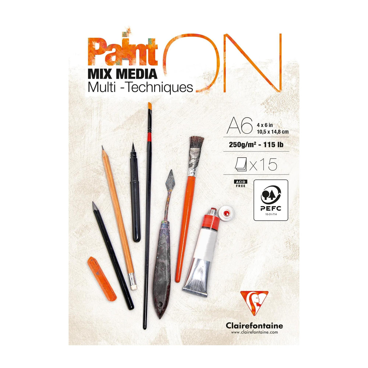 Mixed media tömb CLAIREFONTAINE Paint'On 250 g/m² A6 - 15 lap