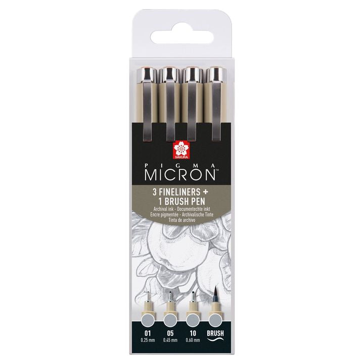 Műszaki tollkészlet Sakura Pigma Micron 3 fineliners a brush pen (1)