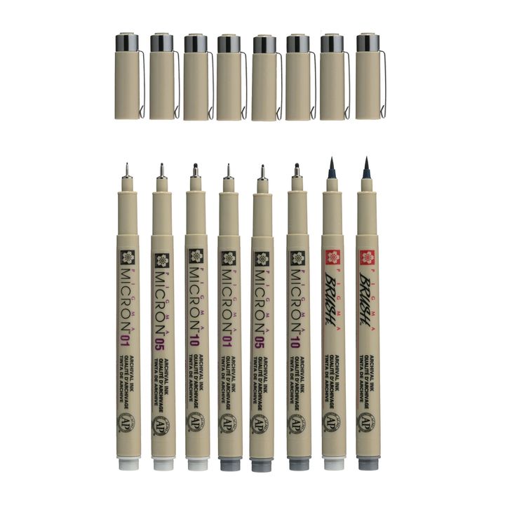 Műszaki tollkészlet Sakura Pigma Micron szürke árnyalatok 8 db (2)