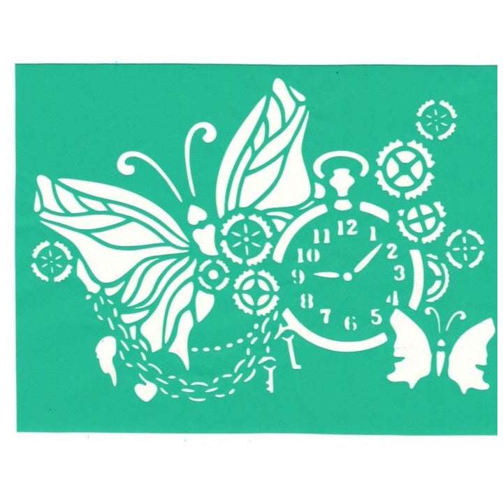Öntapadós sablon Pillangó és óra 20 x 15 cm