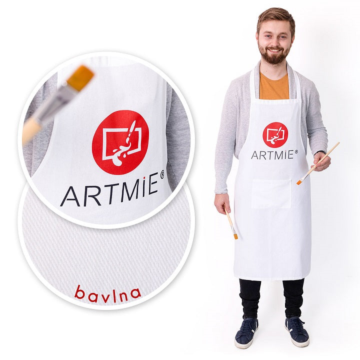 Pamut kötény ARTMIE logóval - fehér színben