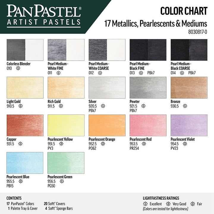PanPastel fém és gyöngyházfényű pasztell készlet arany médiumokkal - 17 db (2)