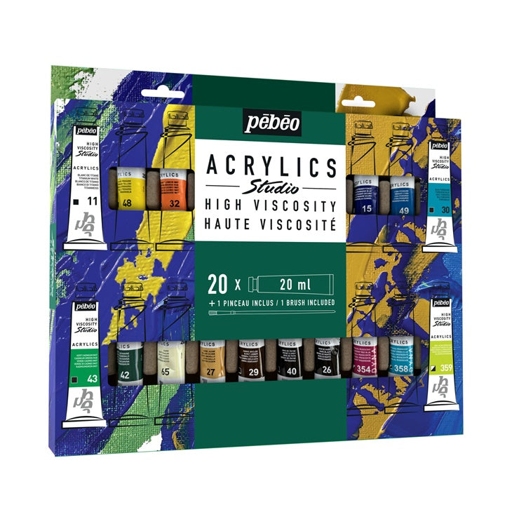 Pebeo Studio nagy viszkozitású akrilfestékek ecsettel 20x20 ml