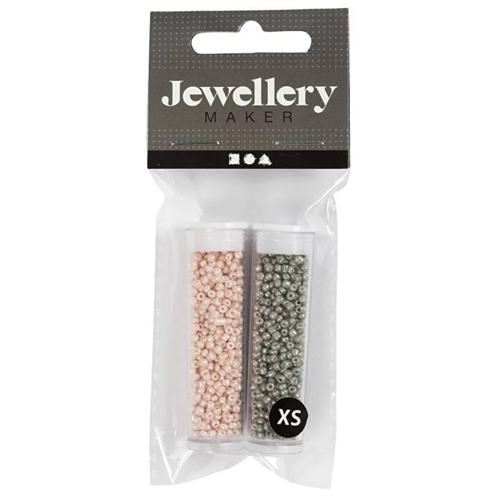 Rocaille gyöngyök 1,7 mm, 2x7 g-os készlet – Bézs színű, gyöngyházfényű