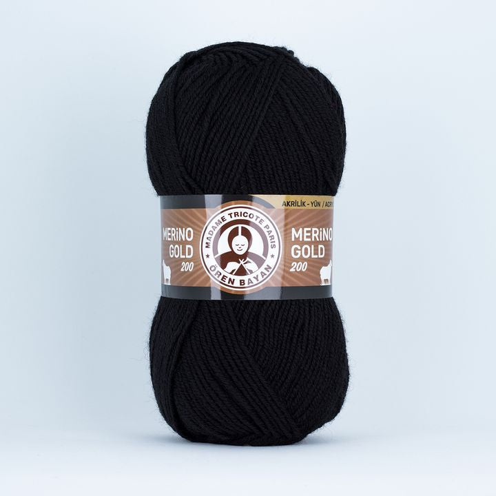 Madame Tricote Paris Merino Gold 200 - 100 g kötőfonal – 999 fekete