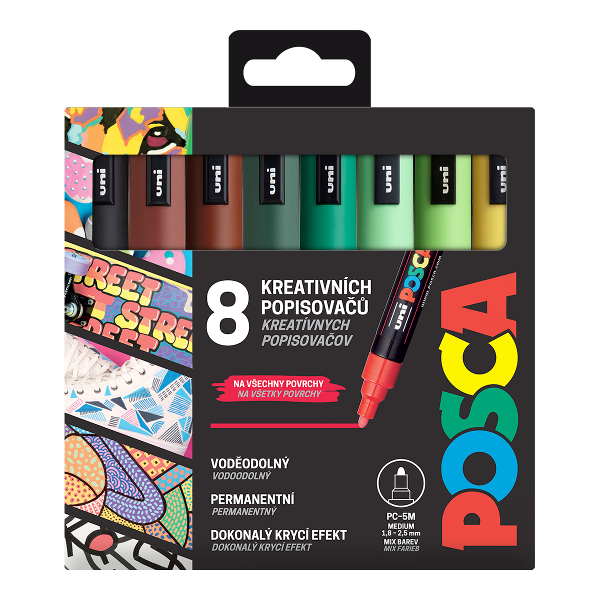 Posca PC-5M EARTH akril filctoll készlet, 1,8 – 2,5 mm – 8 db