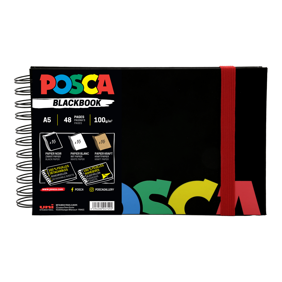 Posca vázlattömb, fekete, A5, 3 papírszín vegyesen