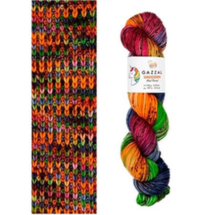 Gazzal Unicorn kötőfonal 100 g – narancssárgás-zöld