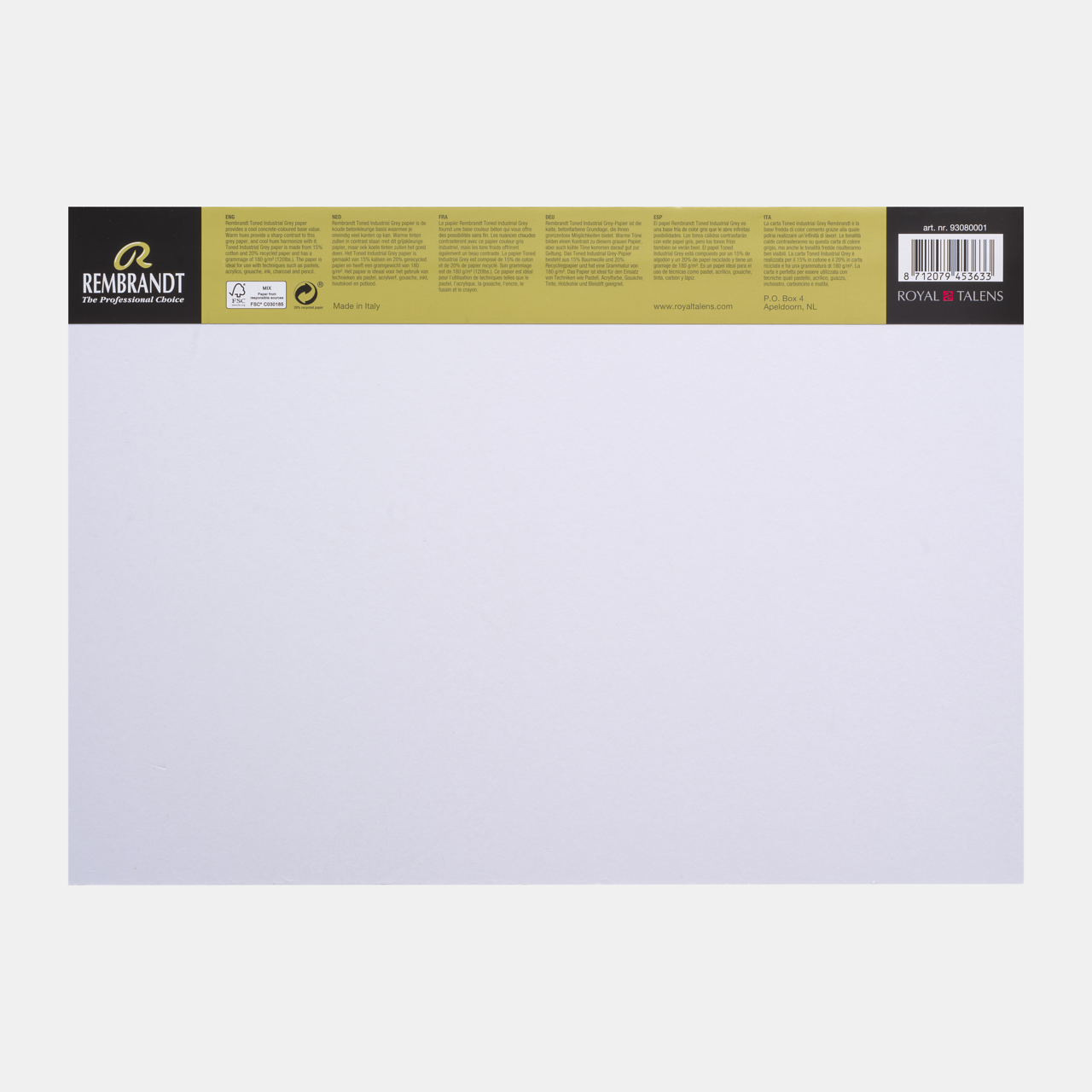 ROYAL TALENS Rembrandt Toned Industrial Grey vázlattömb 180 g - 50 lap, A3
