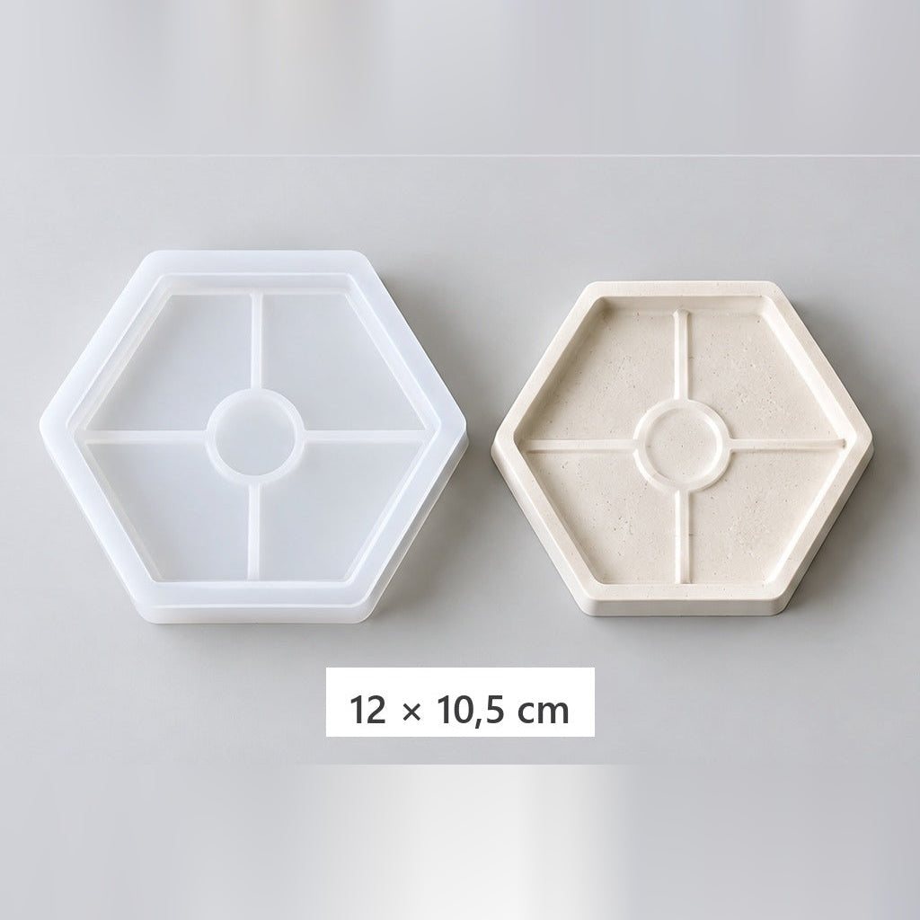 Rugalmas szilikon kiöntőforma tálcákhoz és poháralátétekhez – hatszögletű tálca – 12 × 10,5 cm
