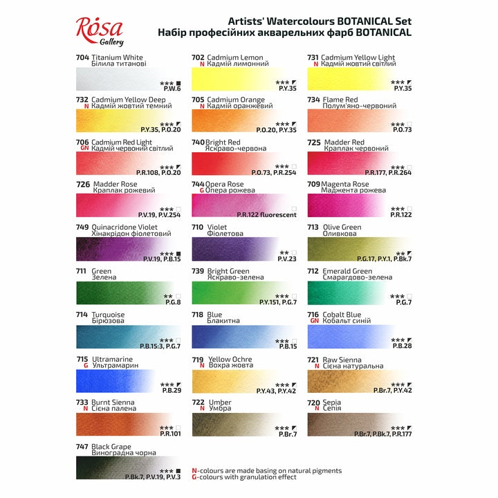 ROSA GALLERY Botanycal akvarellfesték készlet fém dobozban, 28 szín, teli serpenyők