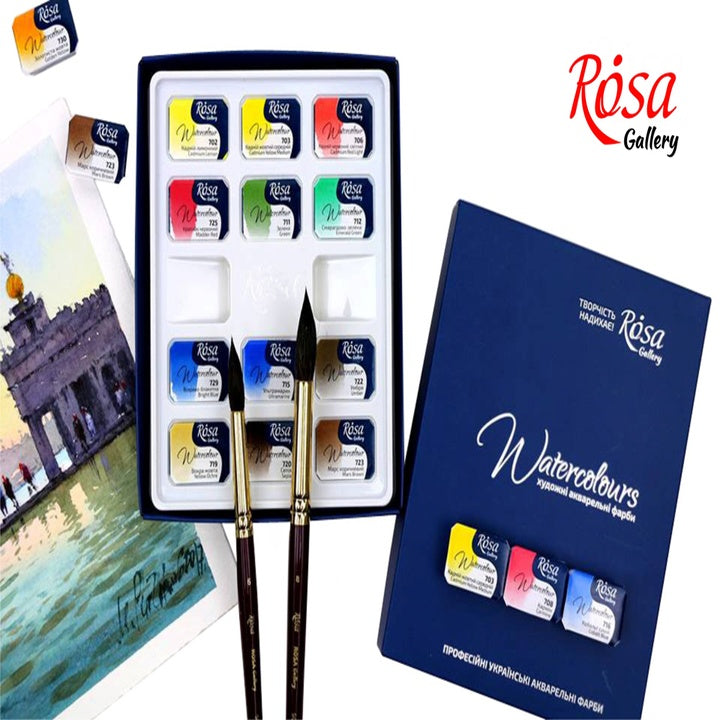 Akvarellfesték készlet "Classic", 12 szín, teli pan, karton, ROSA GALLERY