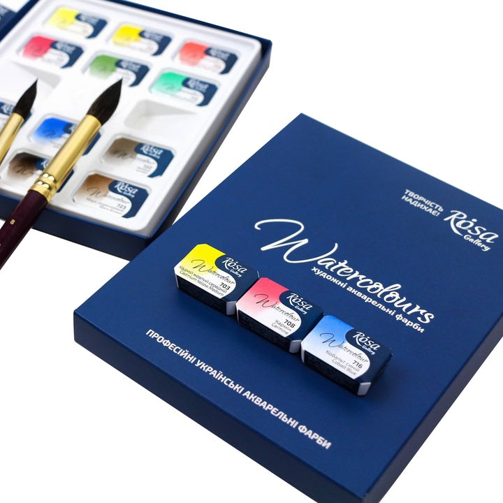 Akvarellfesték készlet "Classic", 12 szín, teli pan, karton, ROSA GALLERY
