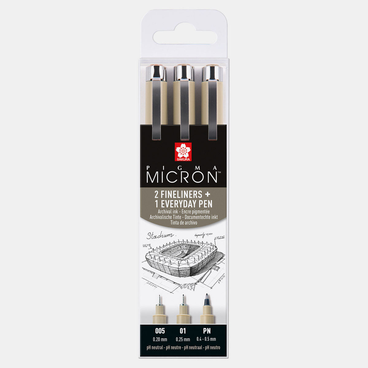 SAKURA Pigma Micron Építészet tűfilc készlet 3 db - 005, 01, PN Black