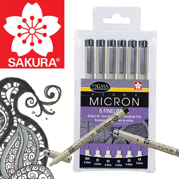 SAKURA Pigma Micron műszaki rajztollak / 6 db szett