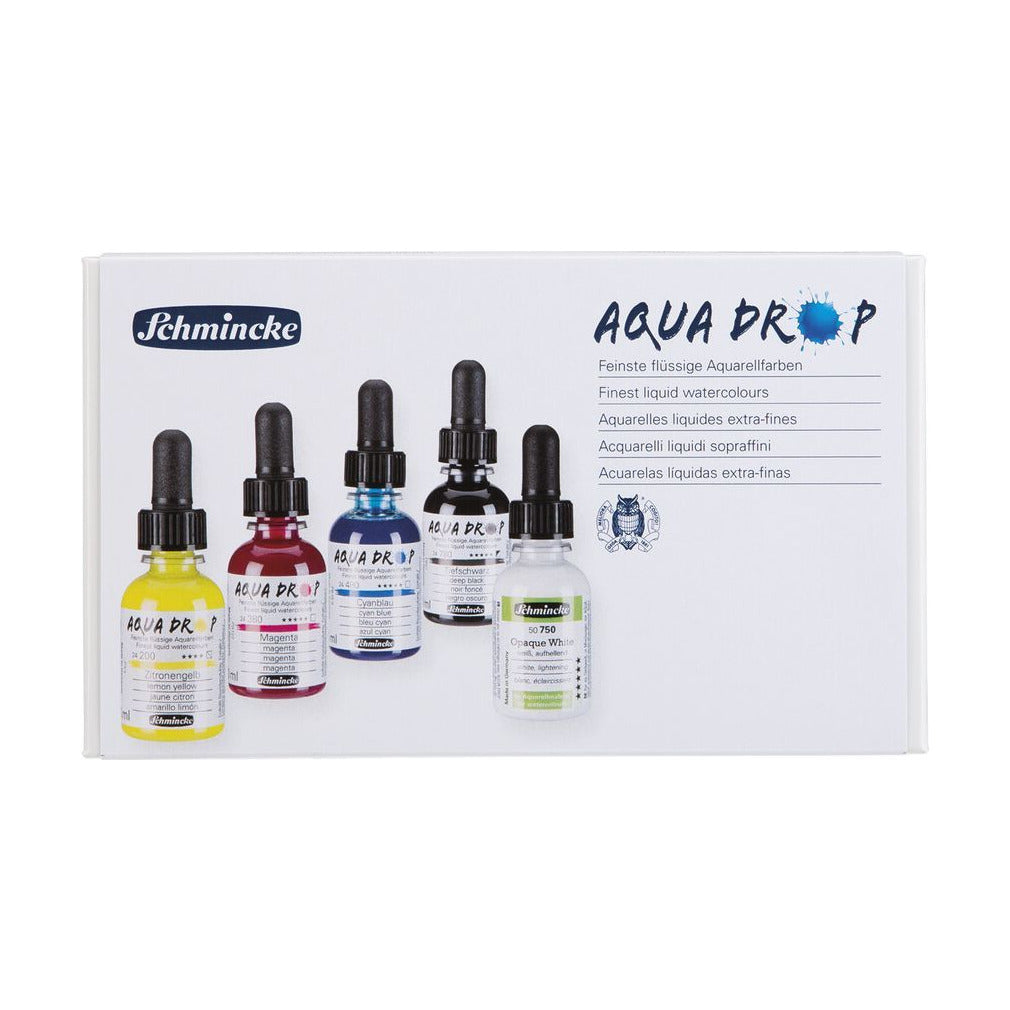 Schmincke AQUA DROP készlet kartondobozban, 5 x 30 ml (alapszínek) + fedőfehér