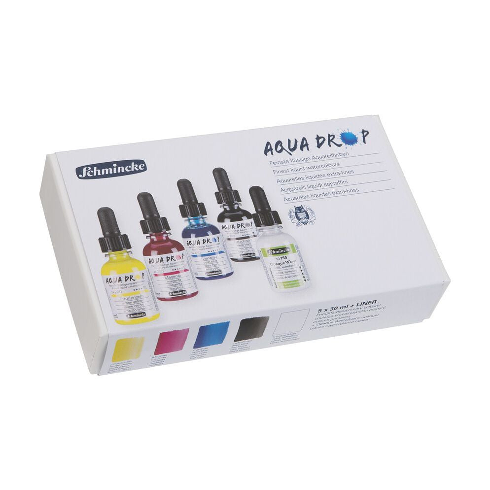 Schmincke AQUA DROP készlet kartondobozban, 5 x 30 ml (alapszínek) + fedőfehér