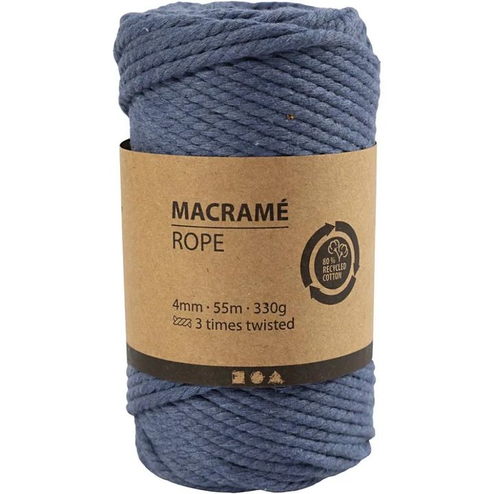 Macramé zsinór 4 mm x 55 m – kék
