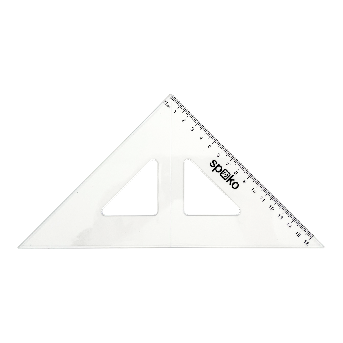 Spoko derékszögű vonalzó (rajzsablon), 16 cm – átlátszó