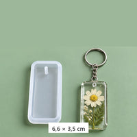 Szilikon öntőforma epoxigyanta medálokhoz kulcstartó karikákkal – téglalap alakú forma 6,6 × 3,5 cm + 3 kulcstartó karika