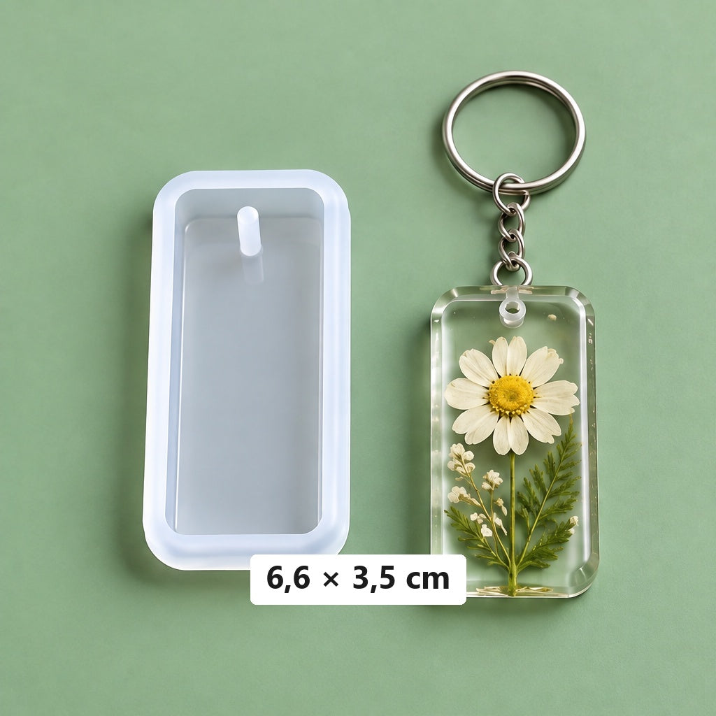 téglalap alakú forma 6,6 × 3,5 cm + 3 kulcstartó karika