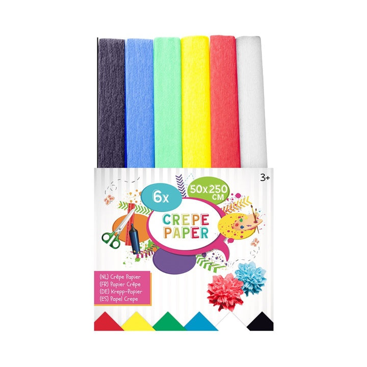 Színes krepp papír 50 x 250 cm - készlet 6 db