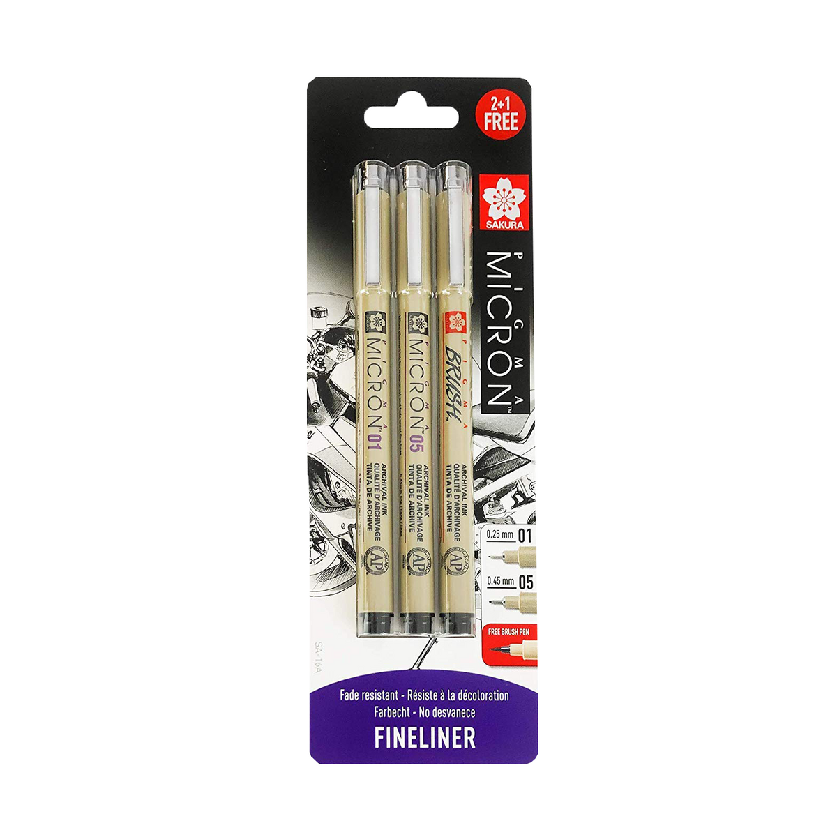Technikai toll készlet Sakura Pigma Micron fekete - 3 db