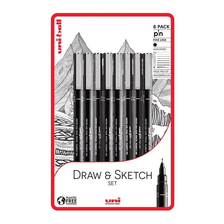 UNI PIN fineliner filctollak készlete Draw and Sketch 8 db (1)