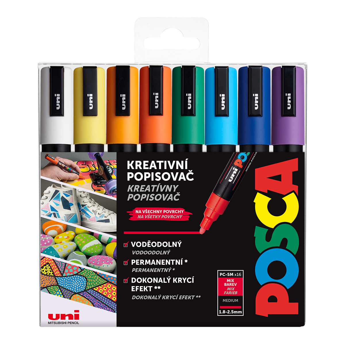 Posca PC-5M marker készlet, 1,8 – 2,5 mm, vegyes színek (16 db)