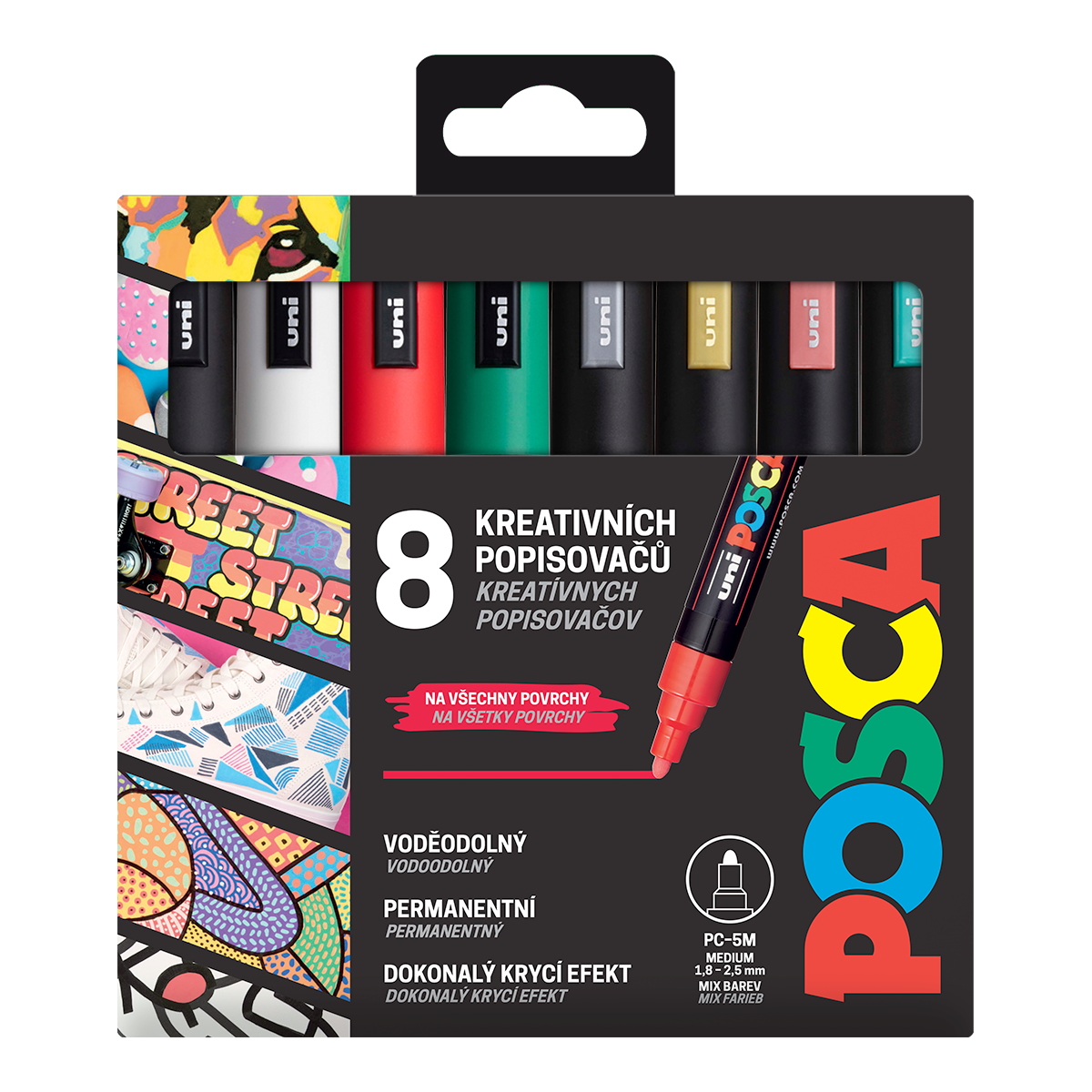 Posca PC-5M CHRISTMAS marker készlet, 1,8 - 2,5 mm, karácsonyi színek - 8 db
