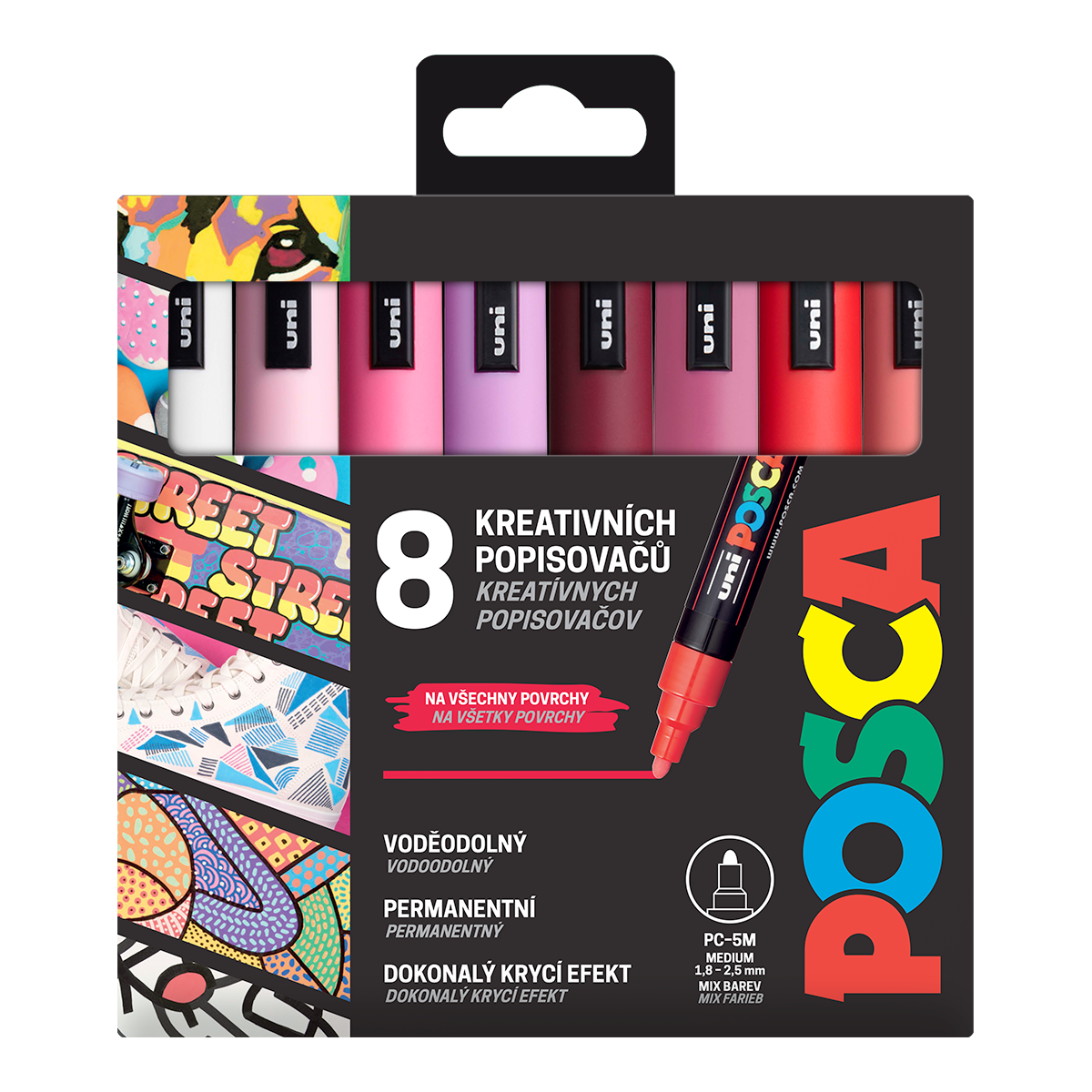 Posca PC-5M akril filctoll készlet, LOVE, 1,8 - 2,5 mm, meleg színek (8 db)
