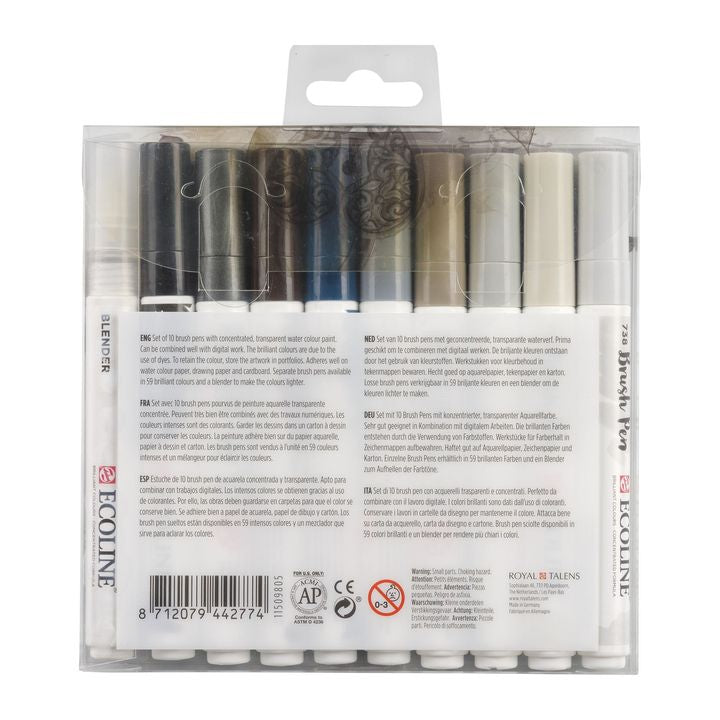 Vízfestéktollak Ecoline Brush Pen Greys (2)