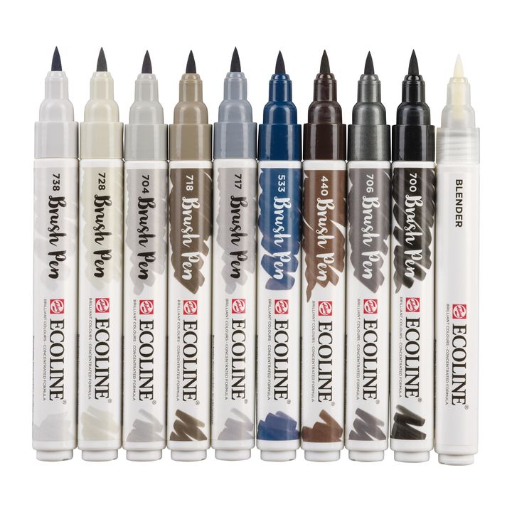 Vízfestéktollak Ecoline Brush Pen Greys (3)
