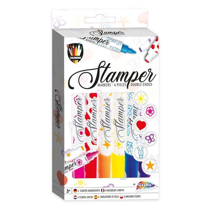 Stamper filctoll készlet 6 db - Kétoldalas filctoll és nyomda készlet gyerekeknek