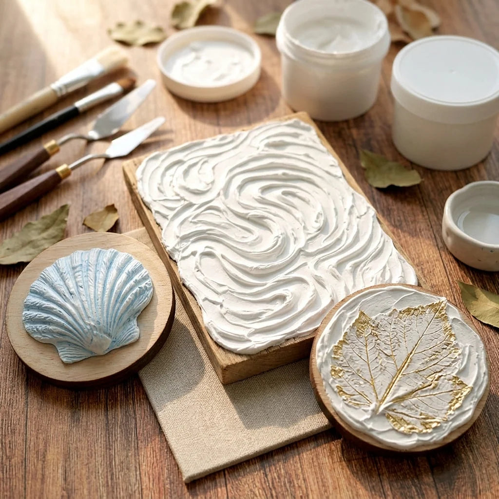 Térbeli dekorációk Butter pasztával — kagyló, topográfiai minták, levél
