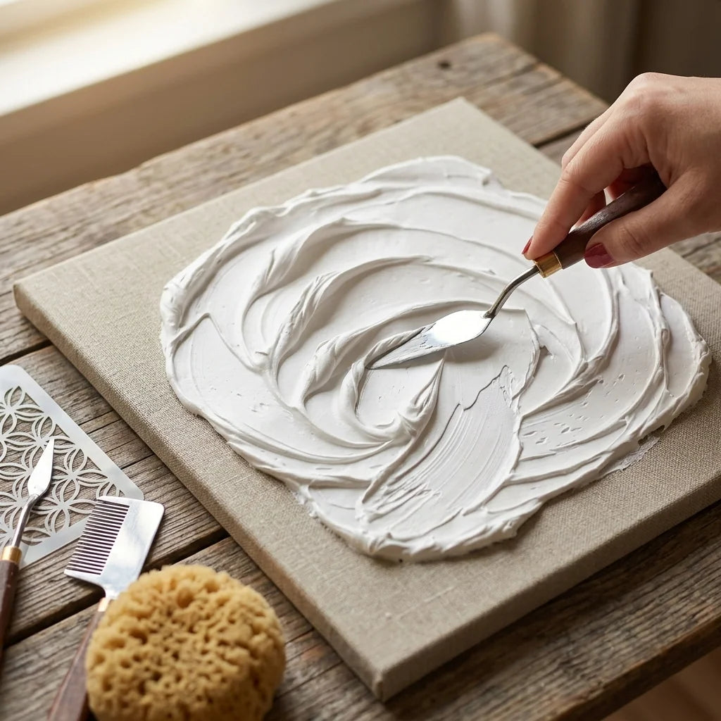 Textúra modellezése Butter pasztában — festőkés, szivacs, fésű, sablon