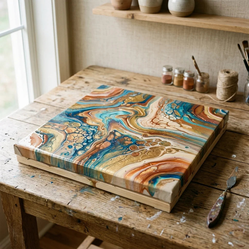 A kész fluid art kép laposan szárad