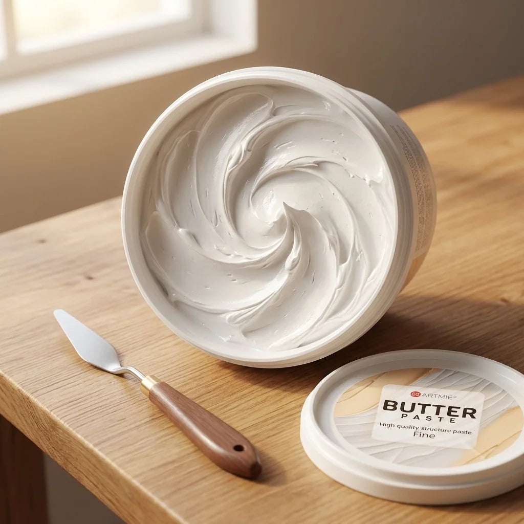 Nyitott ARTMIE Butter paszta csomagolás — látható pasztastruktúra belül