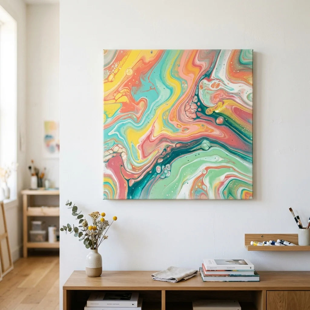 Absztrakt fluid art festmény a&nbsp;falon